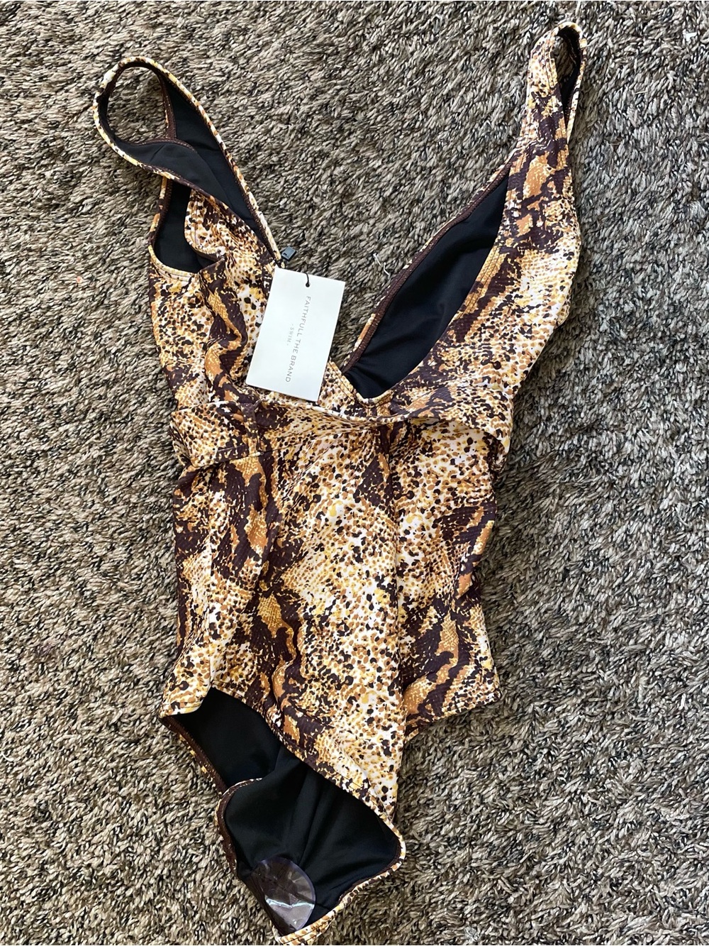 Faithfull The Brand V-Neck Snake Animal Print Dawn One-Piece Swimsuit NWT - Picture 5 of 5